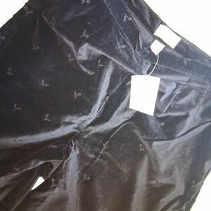 Talbots Black Velvet Embroidered Floral Wide‎ Leg Cropped Pants Women's Size